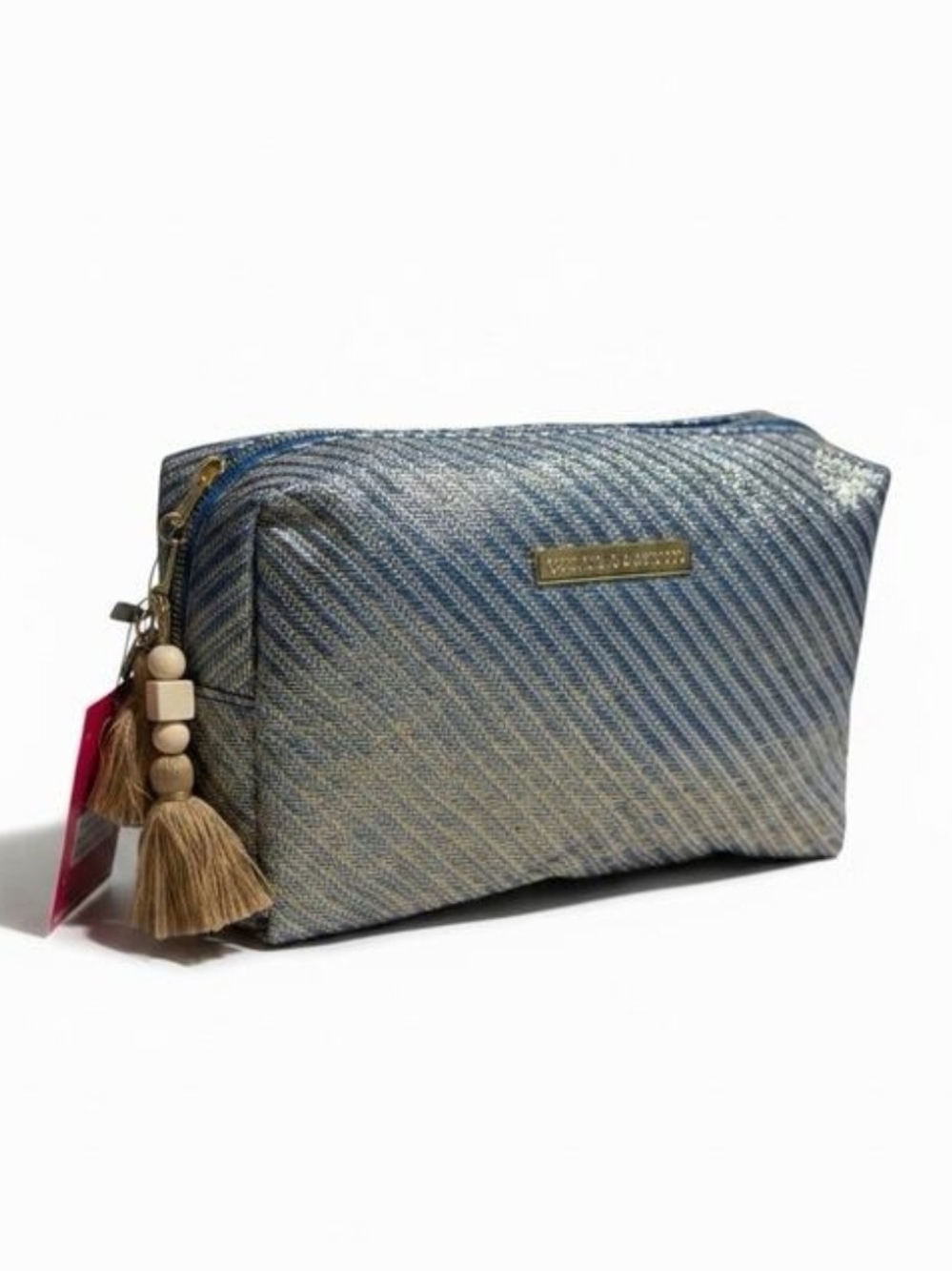 VINCE CAMUTO NWT Metallic Blue Cosmetic Bag with Tassel